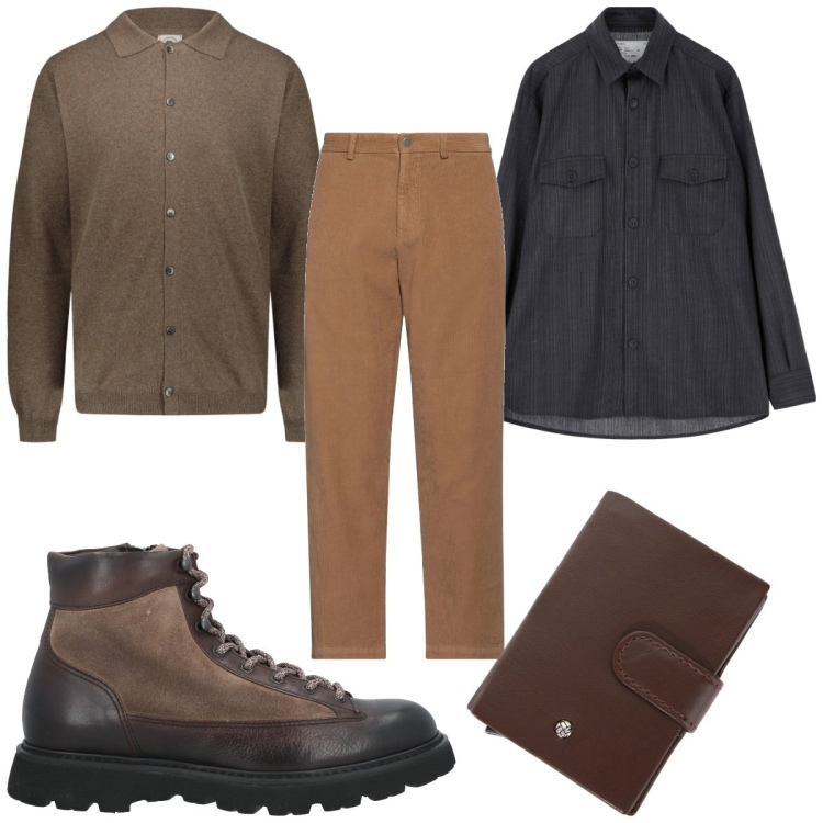 Outfit uomo - Total look #2089262. Stile Casual per Tutti i giorni. Abbinamento con pantaloni chino, stivali e stivaletti, camicie, portafogli, polo.
