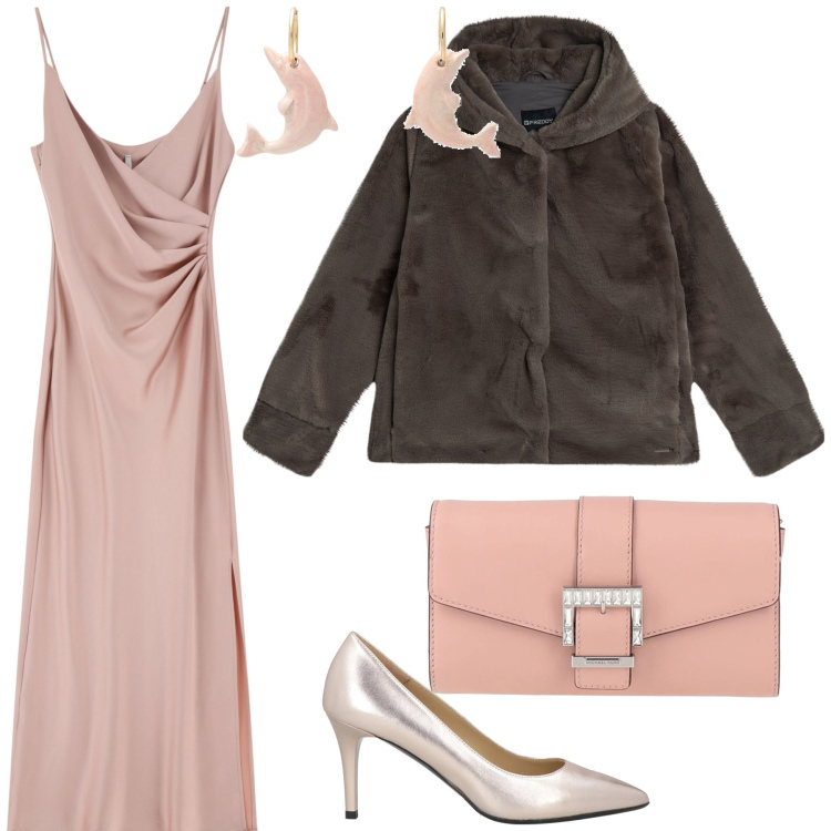 Outfit donna - Fresca serata marina. Stile Chic per Serata fuori. Abbinamento con orecchini, borse a mano, décolleté, vestiti midi/longuette, blazer.