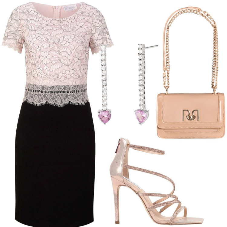 Outfit donna - Outfit cerimonia. Stile Glamour per Cerimonia. Abbinamento con vestiti, sandali col tacco, orecchini, borse a tracolla.