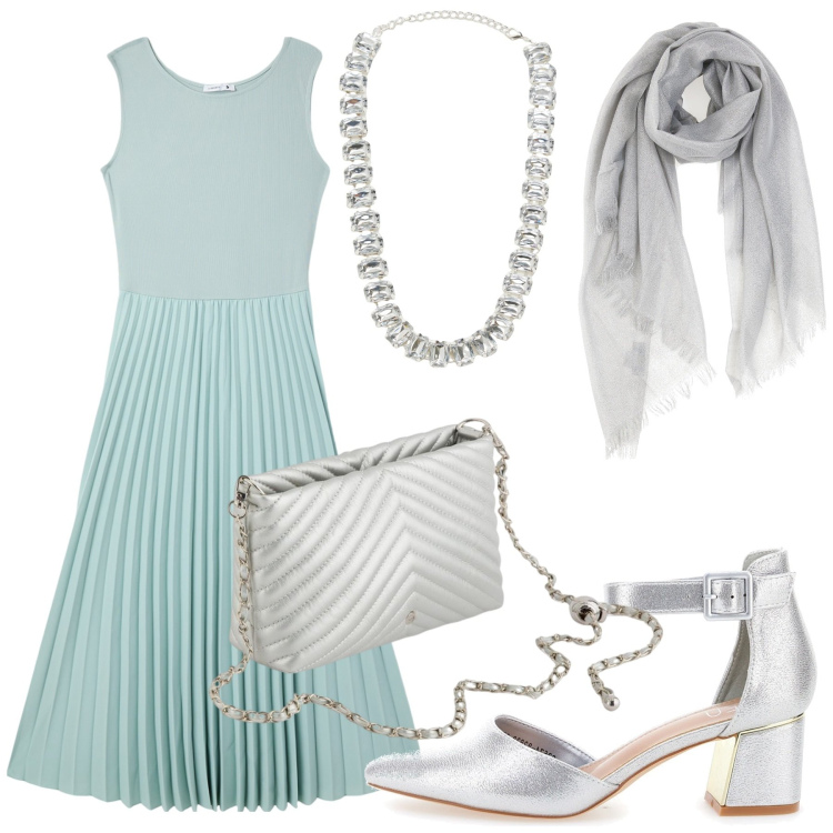 Outfit donna - Total look #2089380. Stile Vintage retrò per Cerimonia. Abbinamento con vestiti lunghi, collane, foulard, sandali col tacco, borse a tracolla.