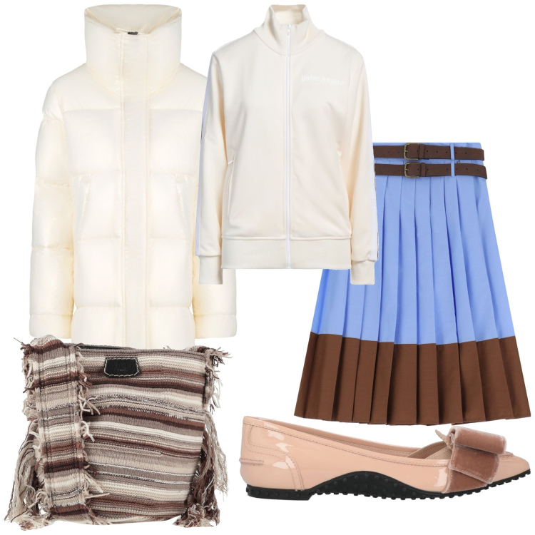 Outfit donna - Città. Stile Urban per Tutti i giorni. Abbinamento con borse a tracolla, ballerine, felpe, gonne, blazer.