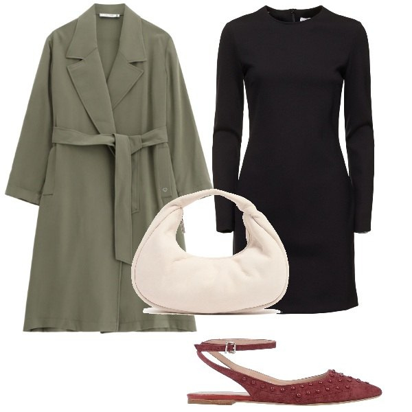 Outfit donna - Ballerine. Stile Chic per Ufficio. Abbinamento con ballerine, trench, borse a mano, vestiti.