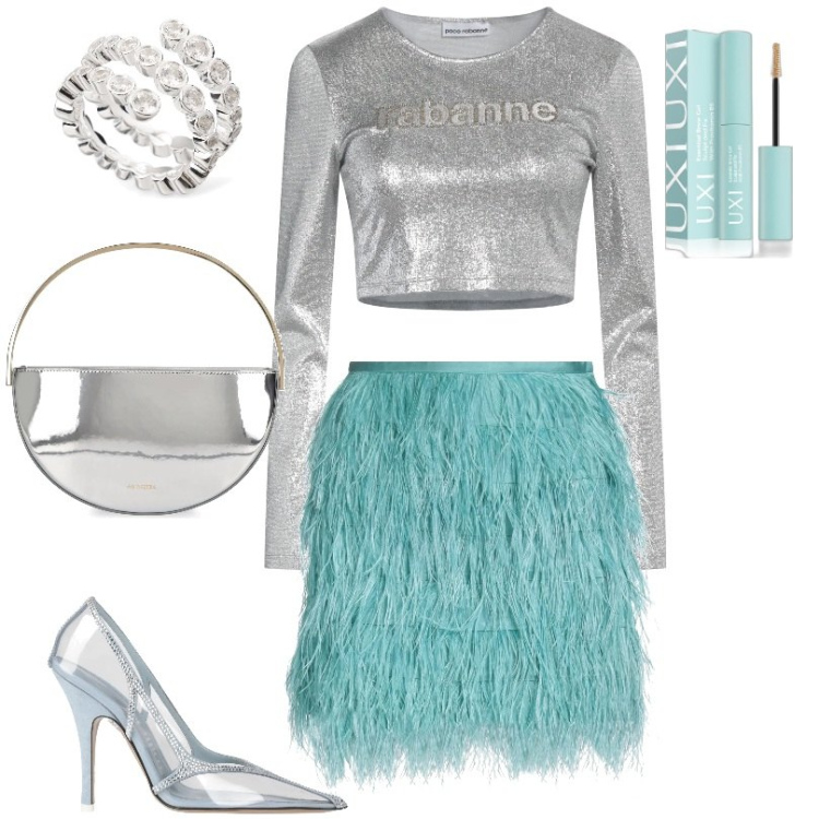 Outfit donna - Total look #2089440. Stile Sexy per Serata fuori. Abbinamento con minigonne, décolleté, top, mascara, pochette, anelli.