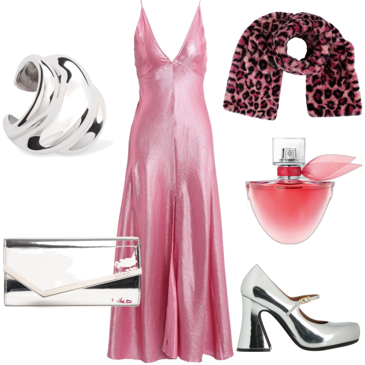 Outfit donna - Cerimonia serale. Stile Glamour per Cerimonia. Abbinamento con décolleté, sciarpe, vestiti lunghi, profumi, pochette, orecchini.