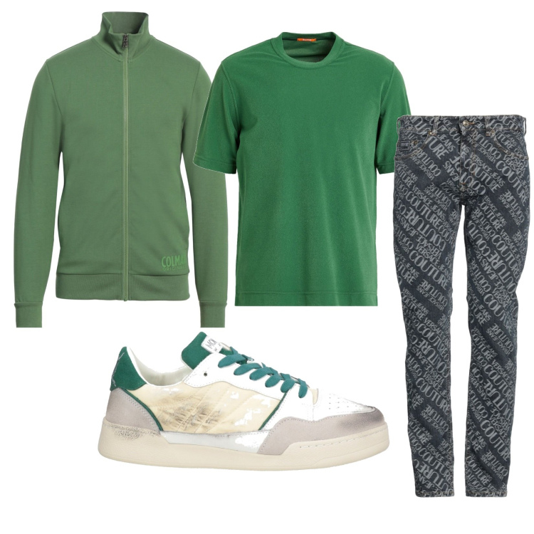 Outfit hombre - Casual #5114. Estilo Casual para Todos los días. Combinación con sudaderas, vaqueros rectos, sneakers, camiseta.