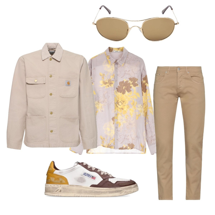 Outfit uomo - Giornata di sole. Stile Trendy per Tutti i giorni. Abbinamento con pantaloni, camicie, sneakers, giacche, occhiali da sole.