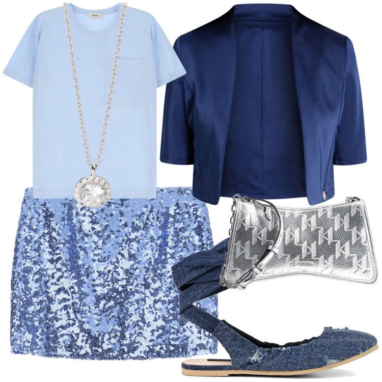 Outfit donna - Total look. Stile Bon Ton per Cerimonia. Abbinamento con borse a tracolla, collane, blazer, minigonne, t-shirt, ballerine.