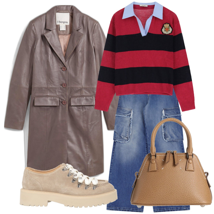 Outfit donna - In città. Stile Urban per Tutti i giorni. Abbinamento con cappotti, scarpe stringate, borse a mano, jeans, maglieria.