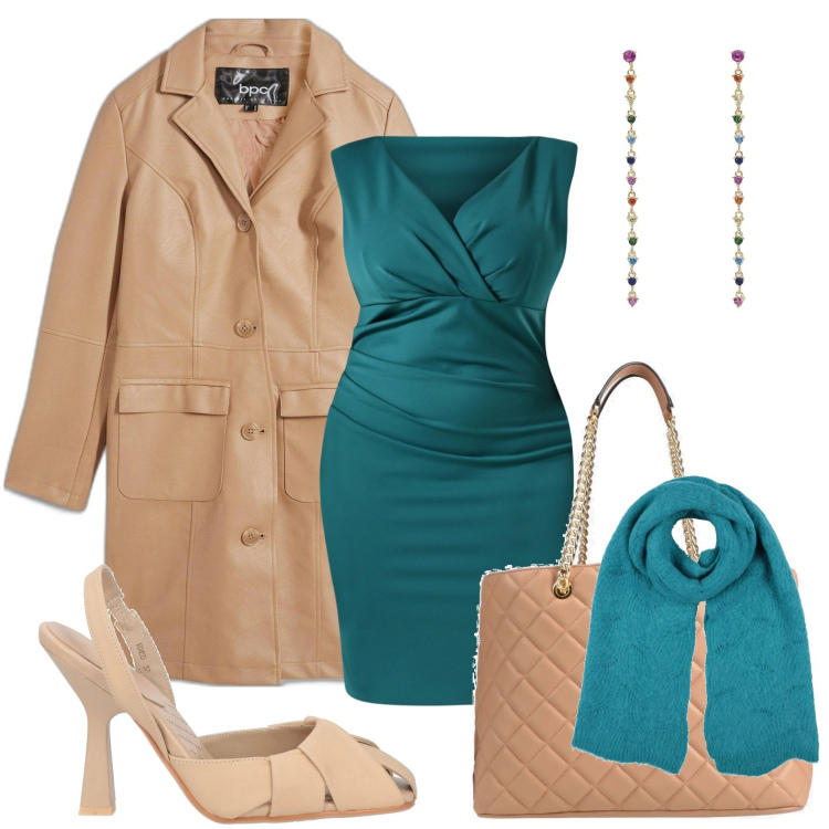Outfit donna - Chic in ottanio. Stile Bon Ton per Ufficio. Abbinamento con blazer, décolleté, borse a mano, sciarpe, vestiti a tubino, orecchini.