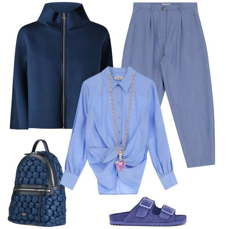 Outfit donna - Total look #2089588. Stile Casual per Tutti i giorni. Abbinamento con zaini, camicie, pantaloni, ciondoli, cappe, sandali.