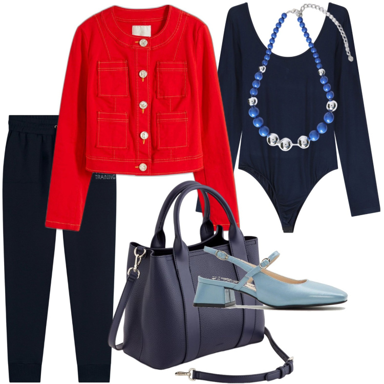 Outfit donna - La giacca classica. Stile Casual per Tutti i giorni. Abbinamento con blazer, décolleté, top, pantaloni, collane, borse a mano.