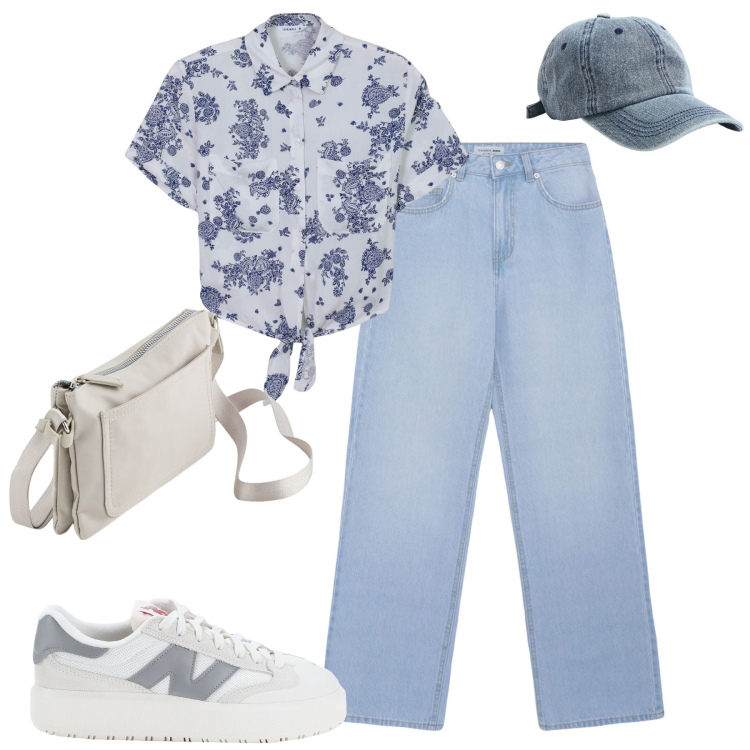 Outfit donna - City. Stile Casual per Tutti i giorni. Abbinamento con sneakers, jeans, camicie, cappelli, borse a tracolla.