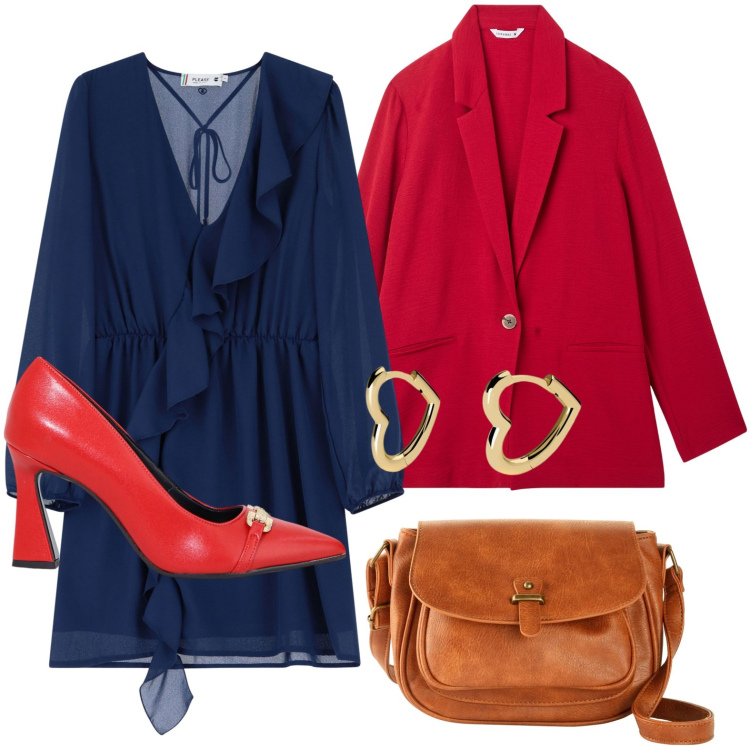 Outfit donna - L\'accessorio giusto. Stile Glamour per Ufficio. Abbinamento con borse a tracolla, blazer, orecchini, vestiti corti, décolleté.