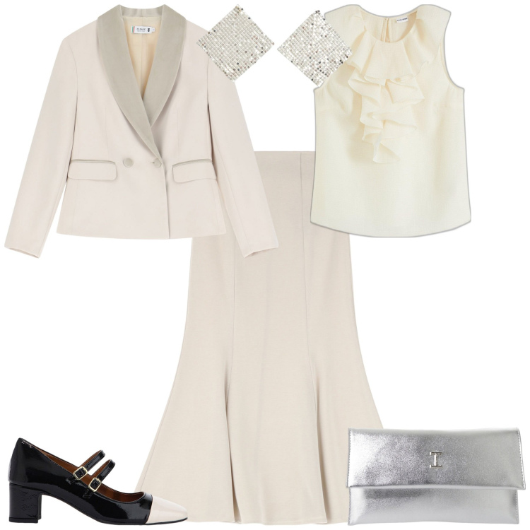 Outfit donna - Cerimonia evento serata speciale. Stile Bon Ton per Cerimonia. Abbinamento con bluse, orecchini, blazer, décolleté, pochette, gonne.