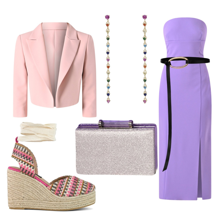 Outfit donna - Rinascita in Colore: Un Viaggio di Stile. Stile Casual chic per Cerimonia. look ideale per Tall. Abbinamento con orecchini, vestiti midi/longuette, cinture, pochette, blazer, zeppe.