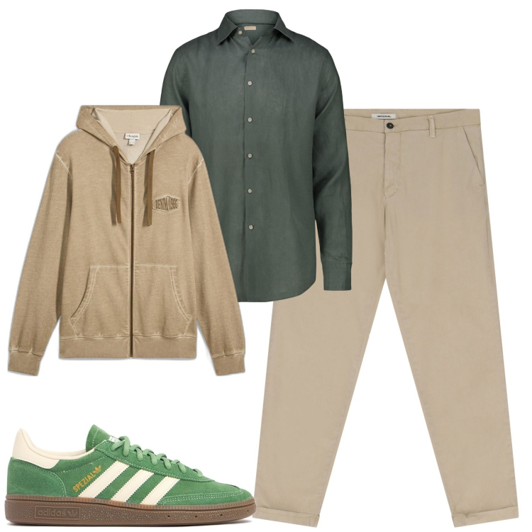 Outfit uomo - Total look #2089734. Stile Trendy per Tutti i giorni. Abbinamento con felpe con cappuccio, pantaloni chino, camicie, sneakers.