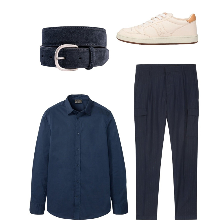 Outfit uomo - City. Stile Casual per Tutti i giorni. Abbinamento con camicie, sneakers, pantaloni cargo, cinture.