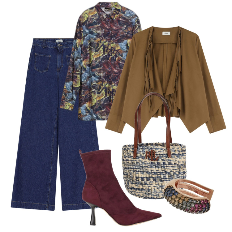 Outfit donna - Il blazer scamosciato con le frange. Stile Boho per Tutti i giorni. Abbinamento con camicie, stivaletti, borse a spalla, jeans, blazer, orecchini.