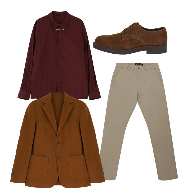 Outfit uomo - City. Stile Casual per Tutti i giorni. Abbinamento con pantaloni chino, camicie, giacche, scarpe stringate.