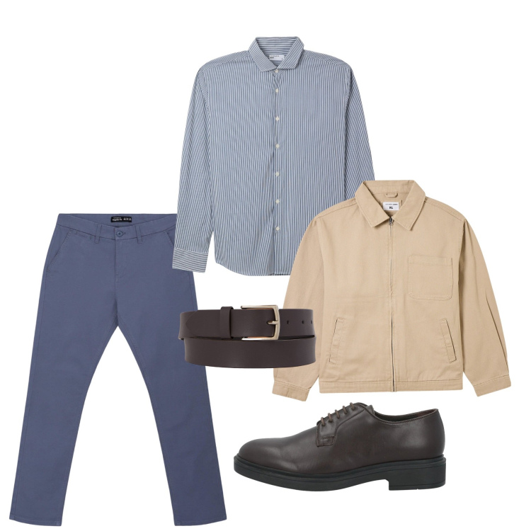 Outfit uomo - Toni azzurrini. Stile Casual per Tutti i giorni. Abbinamento con scarpe stringate, pantaloni chino, camicie, giacche, cinture.