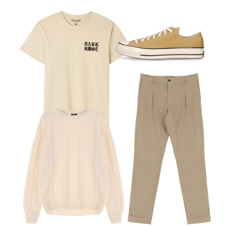 Outfit uomo - City. Stile Casual per Tutti i giorni. Abbinamento con t-shirt, pantaloni chino, pullovers, sneakers.
