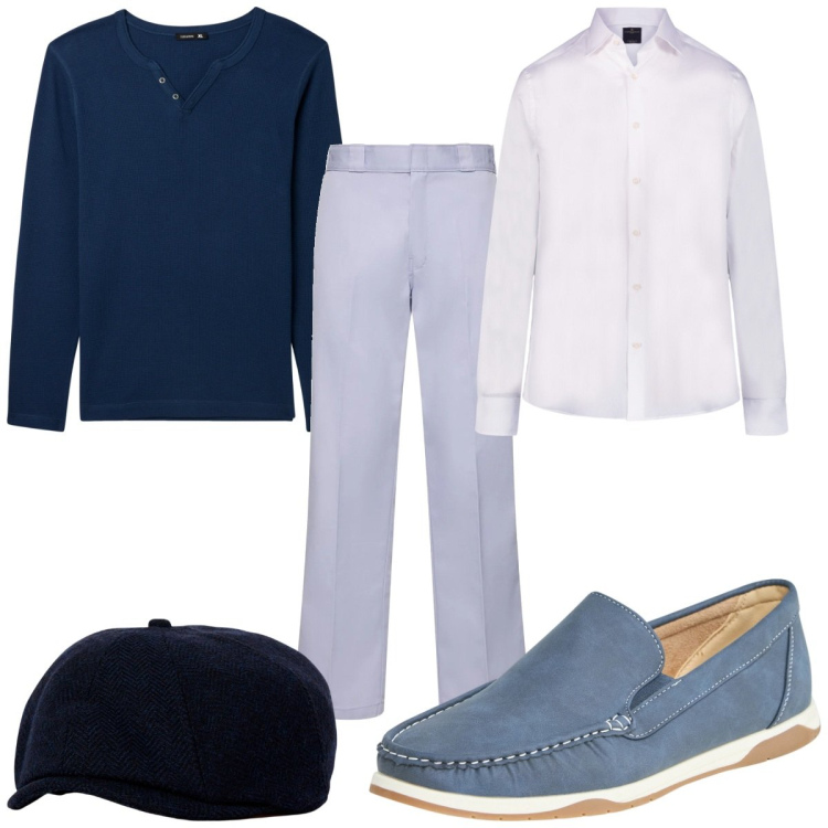Outfit uomo - Total look #2089820. Stile Trendy per Tutti i giorni. Abbinamento con t-shirt, scarpe stringate, camicie, cappelli con visiera, pantaloni.