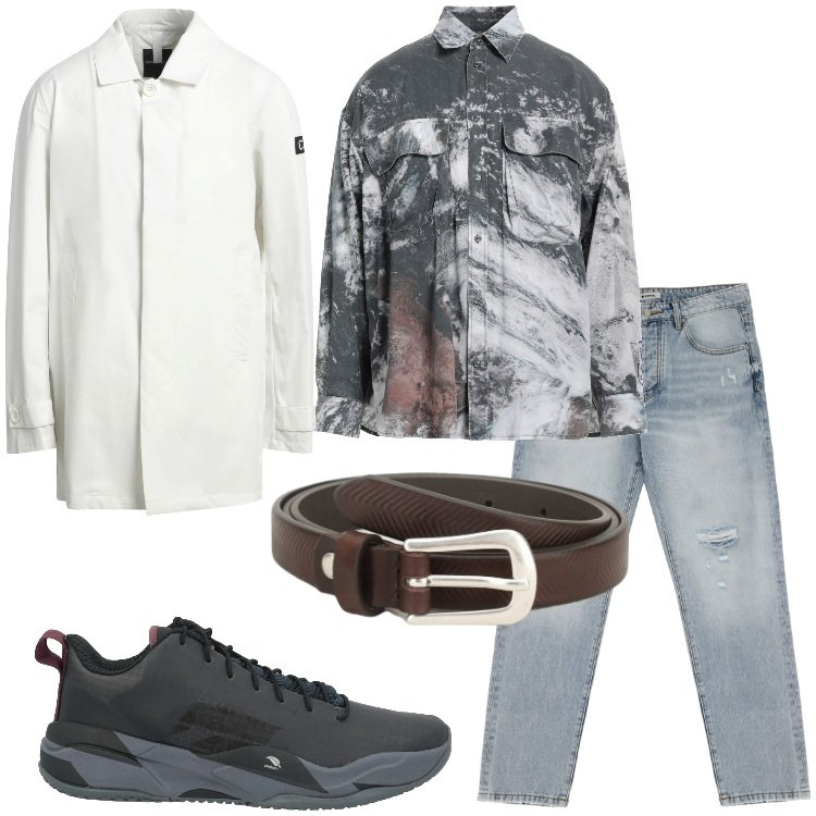 Outfit uomo - il tuo stile deciso. Stile Trendy per Tutti i giorni. Abbinamento con sneakers, camicie, trench, jeans strappati, cinture.