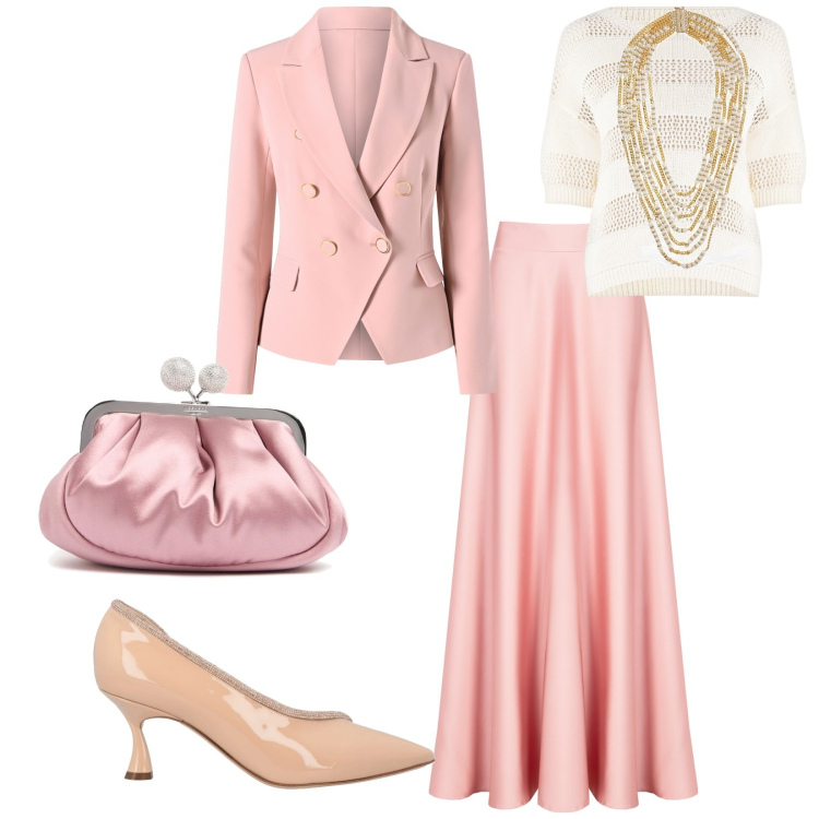 Outfit donna - Cerimonia in gonna lunga e maglietta. per Cerimonia. Abbinamento con décolleté, blazer, maglieria, gonne, collane, pochette.