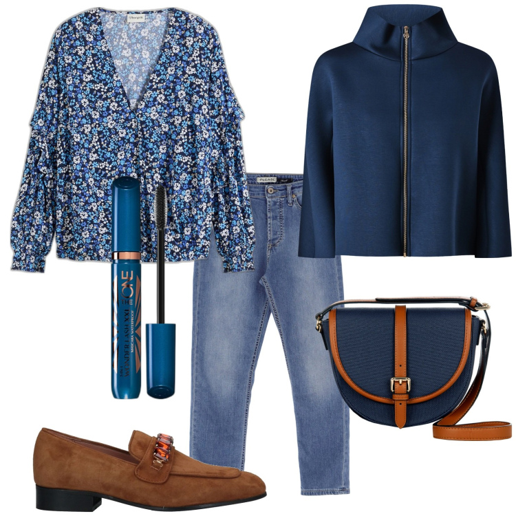 Outfit donna - Total look #2089926. Stile Casual chic per Tutti i giorni. Abbinamento con bluse, mocassini, mascara, cappe, borse a tracolla, jeans.