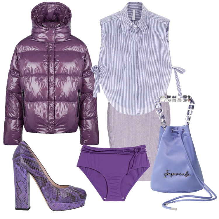 Outfit donna - Ton sur ton. Stile Glamour per Ufficio. Abbinamento con culotte, décolleté, gonne longuette, camicie, borse a secchiello, blazer.