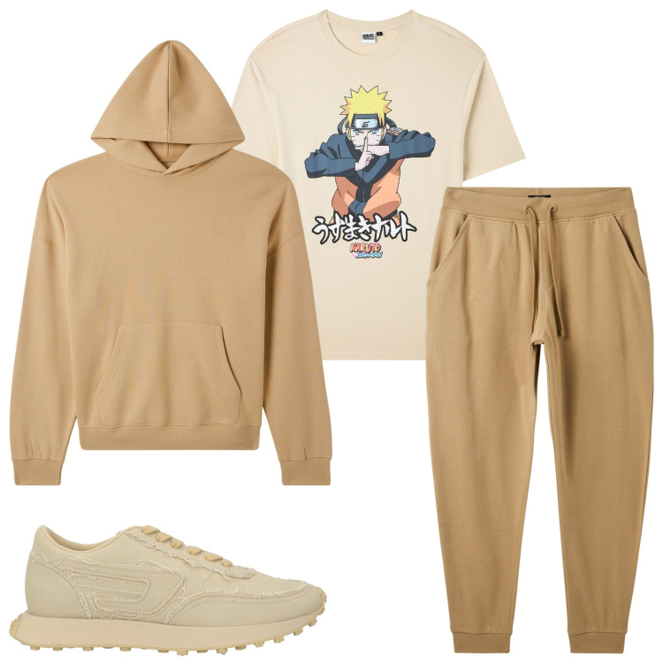 Outfit uomo - Giorno libero. Stile Casual per Sport. Abbinamento con sneakers, t-shirt, pantaloni, felpe con cappuccio.