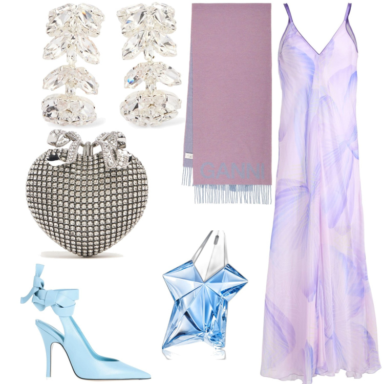 Outfit donna - So chic. Stile Bon Ton per Serata fuori. Abbinamento con vestiti lunghi, décolleté, profumi, sciarpe, pochette, orecchini.