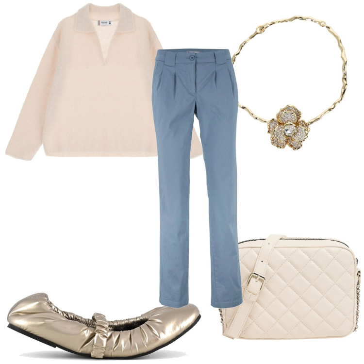 Outfit donna - Total look #2089978. Stile Romantica per Tutti i giorni. Abbinamento con pantaloni chino, pullovers, borse a tracolla, collane, ballerine.