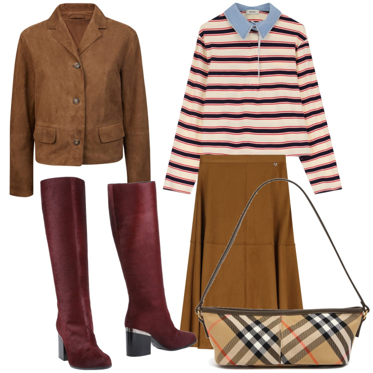 Outfit donna - Se piove sabato al cinema. Stile Urban per Tutti i giorni. Abbinamento con stivali, maglieria, gonne longuette, blazer, borse a mano.