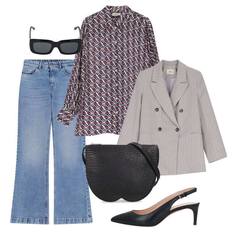 Outfit donna - Marzo. Stile Bon Ton per Tutti i giorni. Abbinamento con décolleté, jeans, camicie, blazer, occhiali da sole, borse a spalla.
