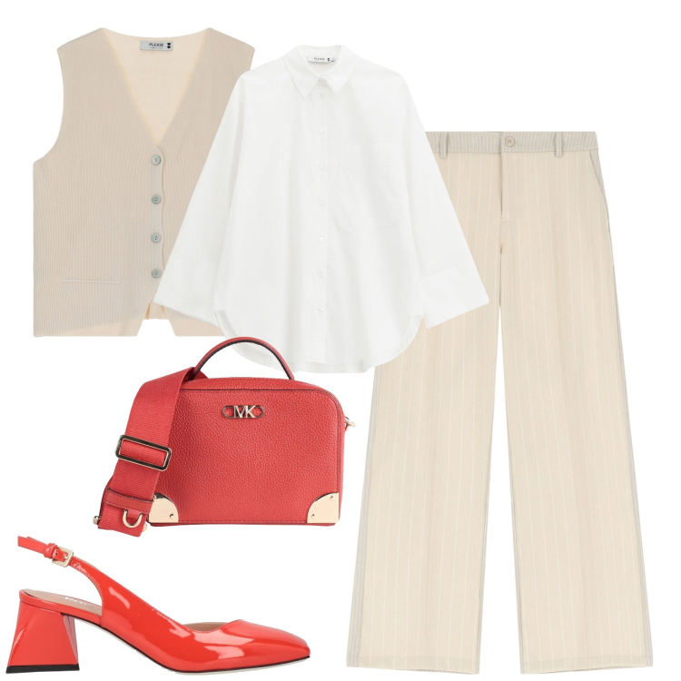 Outfit donna - Casual sofisticato. Stile Casual chic per Tutti i giorni. Abbinamento con décolleté, borse a tracolla, pantaloni, camicie, gilet.