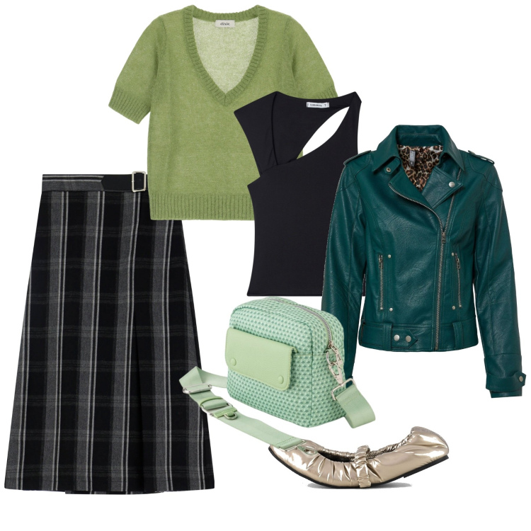 Outfit donna - Verde a marzo. Stile Chic per Tutti i giorni. Abbinamento con blazer, top, gonne lunghe, maglieria, ballerine, borse a tracolla.