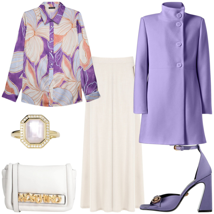 Outfit donna - I colori della rinascita chic. Stile Chic per Cerimonia. Abbinamento con borse a tracolla, sandali in pelle, anelli, cappotti, gonne, camicie.