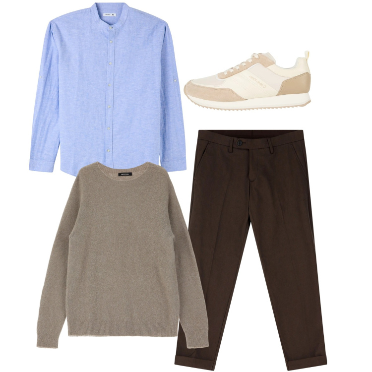 Outfit uomo - Casual city. Stile Casual per Tutti i giorni. Abbinamento con sneakers, camicie, pantaloni chino, maglieria.