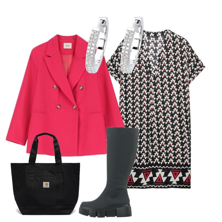 Outfit donna - In città. Stile Minimal per Tutti i giorni. Abbinamento con stivali, vestiti midi/longuette, orecchini, blazer, borse tote.