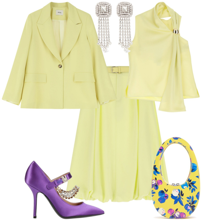 Outfit donna - Cerimonia evento serata speciale. Stile Chic per Cerimonia. Abbinamento con décolleté, top, gonne longuette, blazer, orecchini, borse a mano.