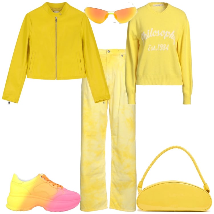 Outfit donna - Total look #2090102. Stile Sporty chic per Tutti i giorni. Abbinamento con pantaloni, sneakers, pullovers, giacche, occhiali da sole, borse a spalla.