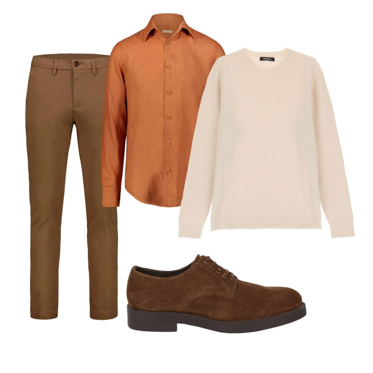 Outfit uomo - Total look #2090115. Stile Trendy per Ufficio. Abbinamento con maglieria, scarpe stringate, pantaloni chino, camicie.