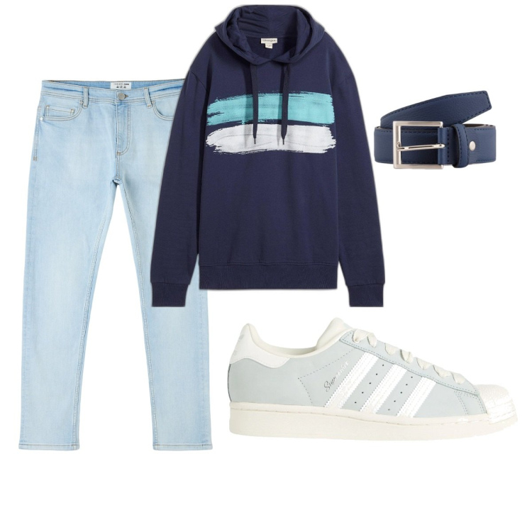 Outfit uomo - Total look #2090125. Stile Casual per Tutti i giorni. Abbinamento con felpe con cappuccio, sneakers, jeans skinny, cinture.