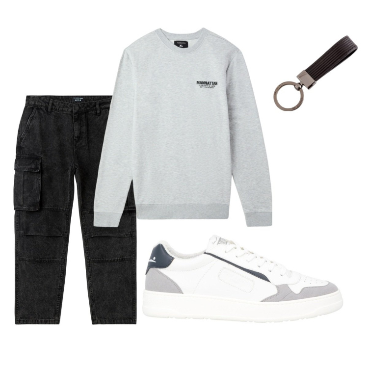 Outfit uomo - Total look #2090132. Stile Casual per Tutti i giorni. Abbinamento con sneakers, felpe, jeans, portachiavi.
