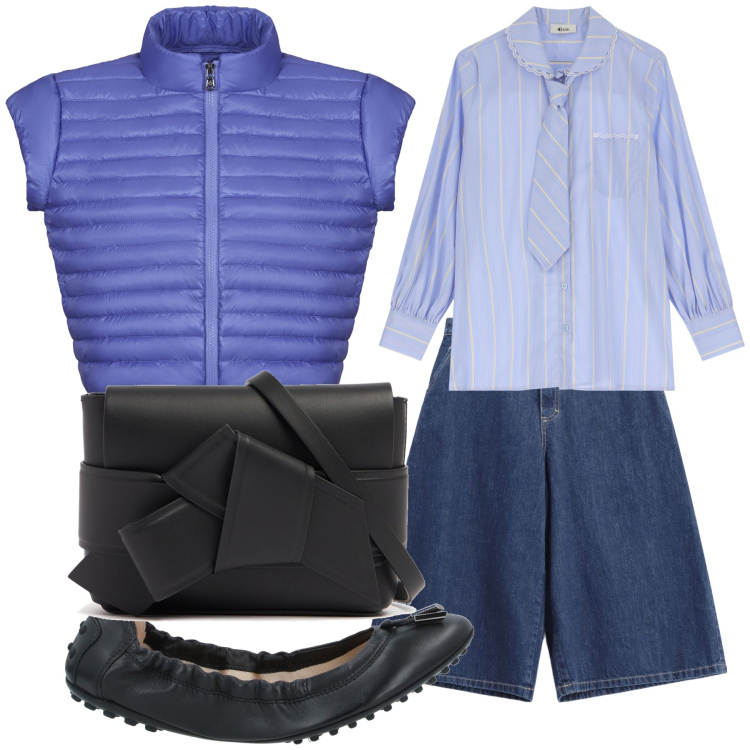 Outfit donna - Shopping. Stile Casual chic per Tutti i giorni. Abbinamento con ballerine, bermuda, camicie, blazer, borse a spalla.