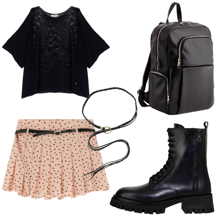 Outfit donna - Total look #2090177. Stile Rock per Scuola/Università. look ideale per Petite. Abbinamento con minigonne, maglieria, stivali, cinture, zaini.