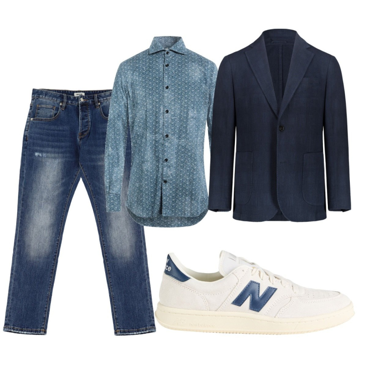 Outfit uomo - Casual chic. Stile Casual per Tutti i giorni. Abbinamento con camicie, sneakers, jeans dritti, giacche.