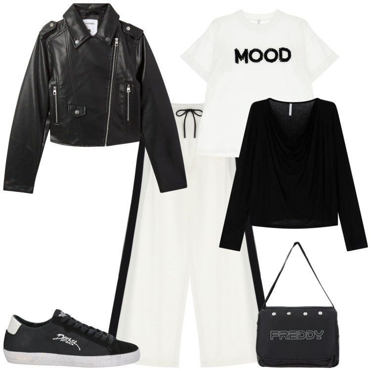 Outfit donna - Total look #2090223. Stile Urban per Tutti i giorni. Abbinamento con sneakers, giacche, pullovers, pantaloni, t-shirt, borse messenger.
