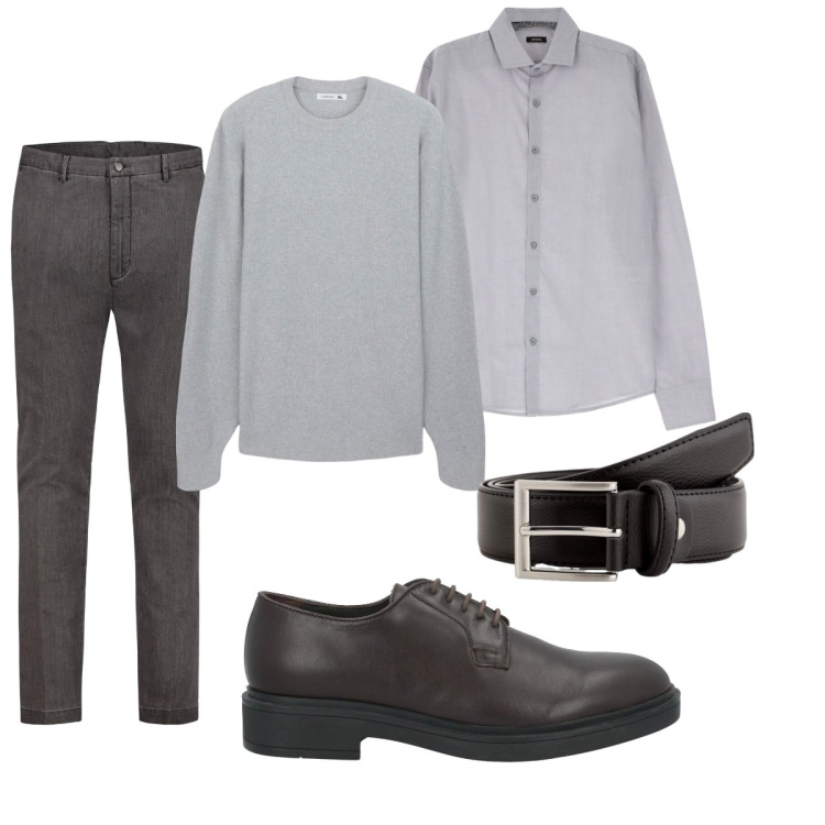 Outfit uomo - Total look #2090234. Stile Trendy per Tutti i giorni. Abbinamento con scarpe stringate, maglieria, camicie, pantaloni, cinture.